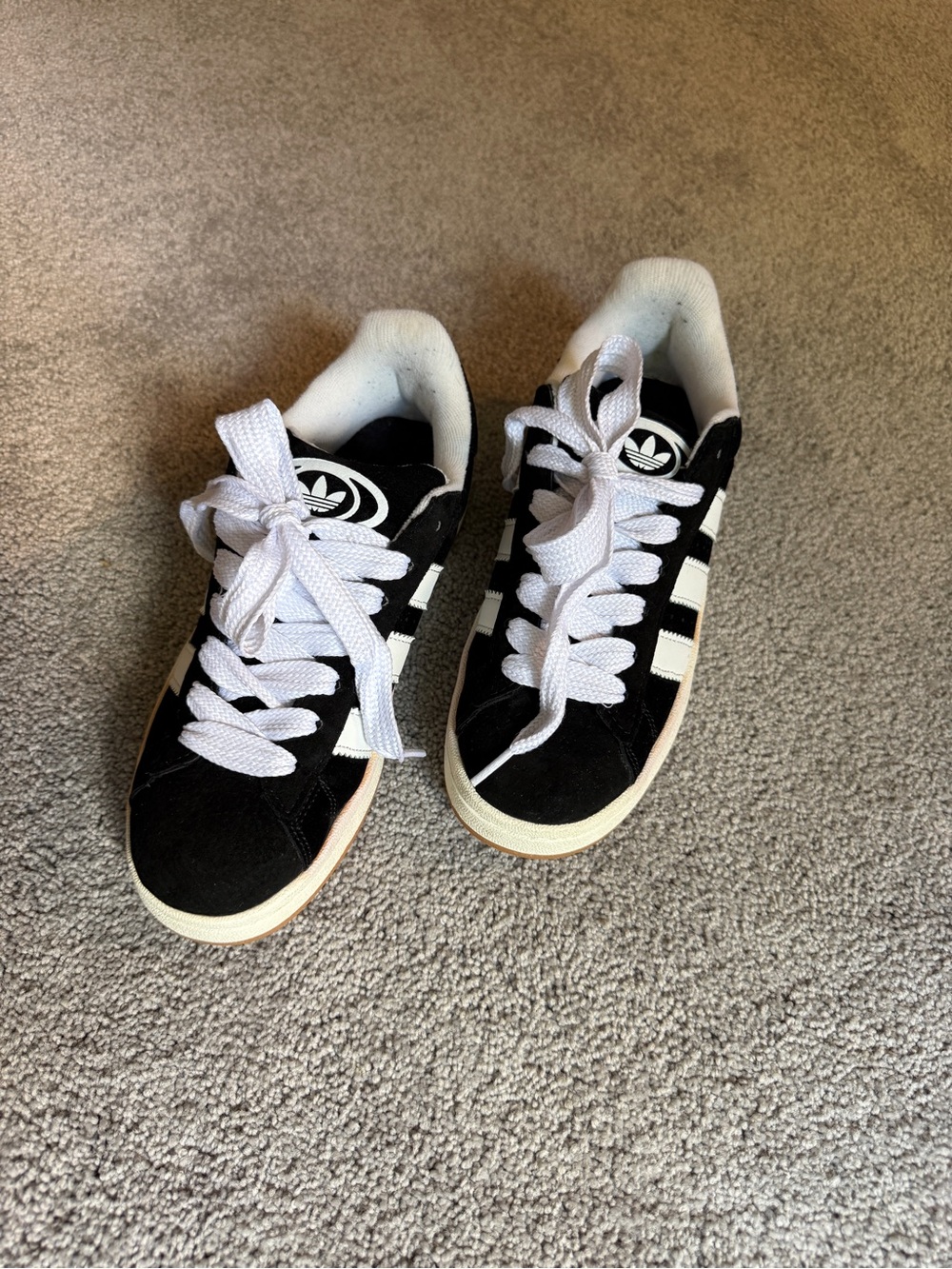 adidas 00 Women’s Black Suede Sneakers with White Stripes